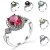 10 pièces Lot cadeau de vacances bague ovale 6 couleurs fiançailles cubique zircone mode bijoux anneaux argent pour femmes mariages Ring2827