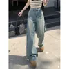 Jeans pour femmes Mode Femmes Pantalon Taille Haute Lavé Bleu Clair Droite Streetwear Y2k Vintage Qualité Harajuku Vêtements Femme A847