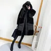 Damen-Daunenjacke für den Winter, mit Kapuze, natürliche Lammwolle, Nähte, schwarz, lang, weißer Entenmantel, dicker, warmer Parka