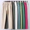 Pantalons pour femmes printemps décontracté ample élégant femmes automne coton lin solide droit Harem taille élastique pantalons longs 28400