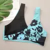 Kvinnors badkläder 2024 Cross Contrast Color Bikini Women Summer V-Neck 2-Piece Swimsuit Flower Print Beach Backless Bathing Suit