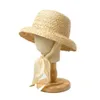 Chapeaux à bord large chapeaux Bucket Summer Sun Sun est fait à la main le tissu tissé pour les grandes filles rétro plate plate chapeau pour les filles voyageant en soleil