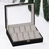 Watch Boxes Display Storage Box Artificial Leather Alloy Composite Board 10 Slots Bracelet Necklace Jewelry Case Holder