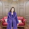 Women's Fur 2023 Mink Coat Female Collar European Velvet Long Haining Fashion High-end Comfortable Leather