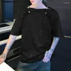 Herren-T-Shirts INCERUN Tops 2023 Hübsche Herren-T-Shirts mit dekonstruiertem Splice-Design, Flash Speckled Ink, schulterfreies, kurzärmliges Camiseta