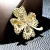 Pins Brooches CINDY XIANG Rhinestone Clover Brooches For Women Green And Red Color Pin Peace And Health Plant Jewelry 231211