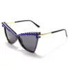 Cateye – lunettes de soleil tendance à décoration personnalisée en forme de T, cloutées de diamants, pour femmes