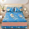 Falda de cama, Sábana con estampado Floral Pastoral coreano, funda protectora de colchón de una sola pieza, funda de almohada