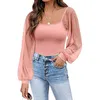 Women's Blouses Womens Mesh Long Sleeve Sexy Casual Tops Stretchy Shirts Chiffon Ladies T Stretch