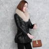 Femmes cuir hiver Haining PU femmes court Imitation fourrure col chaud coton rembourré vêtements mince manteau Tid