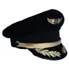 Anpassad exklusiv pilot Cap Airline Captain Hat Uniform Halloween Party Vuxna män Militära hattar Black For Women Wide Brim303h