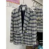 Damskie garnitury Blazery Koreańskie mody Tweeed Blazers Kobiety Fall Vintage podwójnie piersi bawełniana kurtka do mokrej elegancka dama elegancka płaszcz 231212