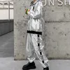 Mens Tracksuits Men Coat Suit Hiphop Sports Jacket Fashion Set Twopiece Splice Shiny Loose Male Street Dance Tracksuit 231212