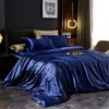 Blanket Solid Mulberry Silk Set with Duvet Cover Bed Sheet Pillowcases Luxury Satin Single Double Bedsheet King Queen Twin Size 231211