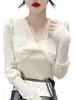 Women's Blouses European V-neck Shirt For Spring Wear 2023 French Chic Small Design Sense Niche Bubble Long Sleeved Top