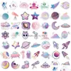 Other Decorative Stickers 50Pcs Cute Gradient Color Cartoon Planet Nasa Stickers Astronaut Alien Decals Suitcase Scrapbook Phone Lapto Dhohu