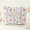 Cosmetic Bags 3Pcs Quilted Makeup Bag Printed Women Aesthetic Toiletry Purse Large Capacity Zipper Closure Cotton Daily Set