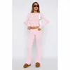 Calças femininas de duas peças Mulheres Outono Casual 2 Outfits Manga Longa Tripulação Pescoço Crop Tops e Cintura Baixa Flare Lounge Sets Tracksuits