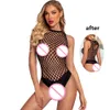 Body sexy Donna Bodystockings Erotico Crotchless Scava fuori con apertura sul cavallo Collant Collant a rete Catsuit Lady Intimo Set sexy