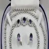 BeautifulAmethyst Inlay Link Pulseira Brincos Anel Colar Set264P