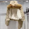 Trench da donna 2023 inverno manica lunga rimovibile vera pelliccia con cappuccio fodera in lana giacca corta da donna cappotto corto GC104