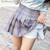 Kjolar hög midja solid veckad minikjol för kvinnor sommar våren koreansk preppy stil mode söta a-line kjolar y2k skort klädsel231212