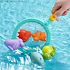 Bath Toys Kid Bathing Toys Spray Water Net Fishing Shark Set Children Animal Kneading Music Floating Playing Game Baby Bathroom Rubber Toy Q231212