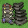 Têtes de club 7/11 pièces fermeture magnétique magique Golf fer tête couverture brodé lettre PU cuir Golf Club couvre-chef Golf tête Protection couverture 231212