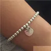 Con cuentas 100% S925 Sier Corazón de lujo con cuentas Etiqueta Strands Pulsera Mujeres Joyería Fina Cuentas de moda Cadena Pulseras de bolas redondas para Girlfrie Dhgef