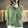 Maglia da donna Cardigan con cimosa fantasia Maglione in pura lana Girocollo classico lavorato a maglia a maniche lunghe Primavera e autunno Top capispalla moda