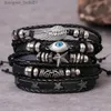 Bedelarmbanden DAXI Punk Multilayer Lederen Armband Set Eye Wings Star Charms Kralen Armbanden Voor Man Party Gothic Sieraden Punk Wr PolsbandL231214