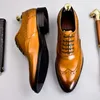 Chaussures habillées phénkang hommes formels en cuir authentique oxford pour hommes noirs 2023 lacets de mariage brogues