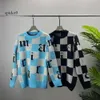 Mens Sweater Modaya Düzenli Avrupa Tarzı Siyah Beyaz Ekose 3D Baskı, Sonbahar ve Kış için Unisex Örme Kazak