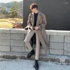 Men's Trench Coats Wear Mid-length Coat Plaid Print Korean Handsome Oversize Autumn Knee-high Windbreaker Double Breasted 9Y3943