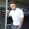 Męskie garnitury B3445 T-shirt mężczyzn Mężczyzn Bawełniany rękaw Bawełniany swobodny T-Slim T Shirt Mężczyzna Fitness Workbuilding Trout Tee Tops Summer