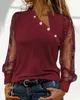 T-shirts pour femmes Top Femmes 2023 Glitter Sheer Mesh Manches longues Asymétrique Bouton Bouton Blouses Casual