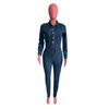 2024 Designer Fall Winter Denim Jumpsuits Kobiety Rompers z długim rękawem Rompers swobodne obracki dżinsy One Piece Hurtowe ubrania uliczne 10408