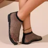 Sandaler Summer Mesh Hollow Women's Flat Slip-on Women Shoes Rhinestones Ladies Sexy Party Sandal Sandalias de Mujer