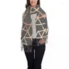 Abbigliamento etnico Moda Sciarpa con nappe con motivo geometrico in oro rosa e grigio Donna Inverno Autunno Scialli caldi Avvolge Sciarpe astratte femminili