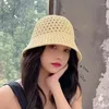 Breda brimhattar Handgjorda virkade floppy Summer Collapsible Dome Bucket Hat Hollow Out Solid Color Beach Caps Simplicity Soft Women 2023