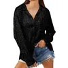 Women's Blouses Long Sleeve Fashionable Sequin Lapel Solid Color Casual Women Tops Button Down Tunics For Shirts