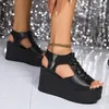 Klädskor kilar sandaler kvinnor öppen tå plattform höga klackar 2024 sommar designer sexig peep walking mujer zapatos pumpar