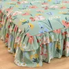 Sängkjol Dubbelskikt utan halkhalt madrass täcker skyddsblomma tryckt prinsessa sängkläder sängkläder dekor