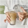 Vattenflaskor 375 ml Simple Stripe Glass Cup with Lock och St Transparent Bubble Tea Juice Beer Can Milk Mocha Cups Breakfast Mug Drop D DHXPH