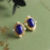 Stud Earrings Santorini Sunset Blue Pearl 2023 Lapis Lazuli Vintage Style Classical