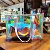 Mignon Holo Sac transparent pour femmes Laser Clear Handbag Holographic PVC Candy plage épaule imperméable