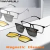 Zonnebrilmonturen YIMARUILI Mode Magnetische Clip Gepolariseerde UV400 Zonnebril Retro Vierkant Pure Optische Recept Brillen Frame Mannen 231211