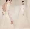 Elie Saab robes de mariée en dentelle de luxe en cristal manches longues robes de mariée col Bateau sur mesure robe de mariée grande taille