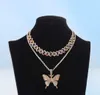 Iced Out Cuban Link Butterfly Set Ice Choker Necklace Women Blinged Chain Chocker Hip Hop Pendant Jewelry5053608