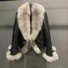 Женская меховая искусство подлинная кожаная куртка из овчины с большим воротником женского излива модного пальто зима 231211